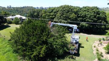 Essential Energy crews work to clear vegetation near a powerline. They are also carrying out aerial inspections of the network. Picture supplied. 