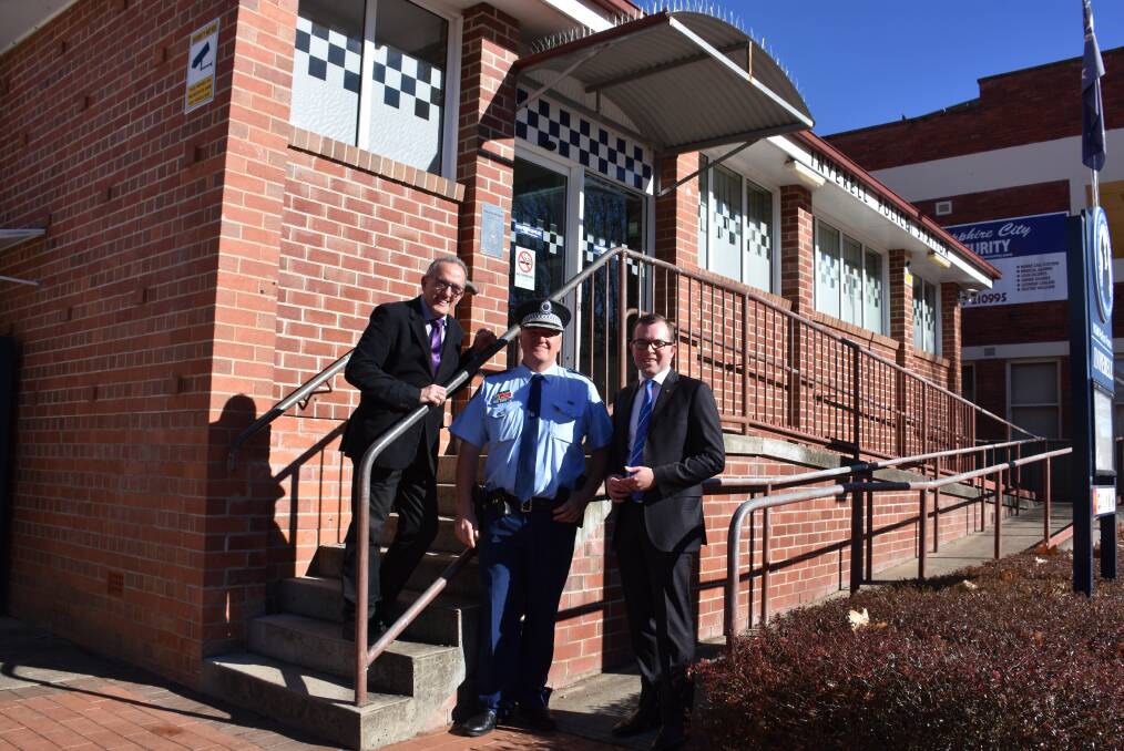 Inverell deputy mayor Anthony Michael, Chief Inspector Rowan O'Brien and member for Northern Tablelands Adam Marshall can't wait to see the new station.