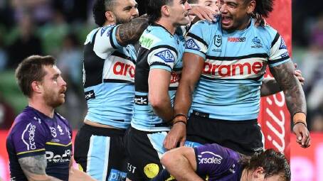 The Sharks have snapped a losing streak in Melbourne and gone top of the NRL ladder. (Joel Carrett/AAP PHOTOS)