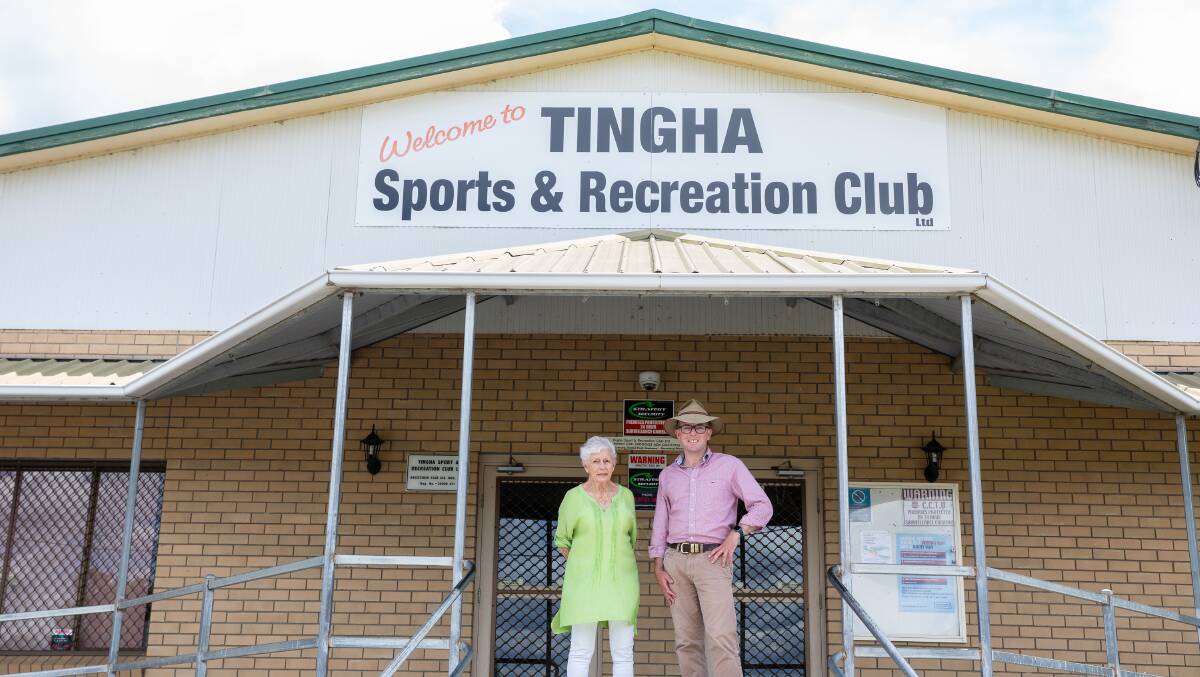 Tingha Recreation Reserve Land Manager Colleen Graham and Northern Tablelands MP Adam Marshall celebrating news of a $10,062 grant for upgrades to lighting and security cameras at the Tingha Sports & Recreation Club.